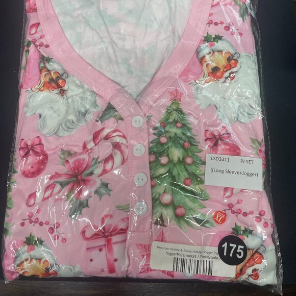 NEW! Shirley & Stone Pink Santas & Candy Canes Pajamas Size XL - Picture 6 of 7